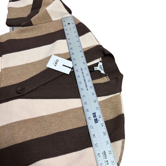Oat New York Sweater WMNS S Brown Striped Cardigan Preppy Grandpa Monotone Tan - Picture 5 of 9